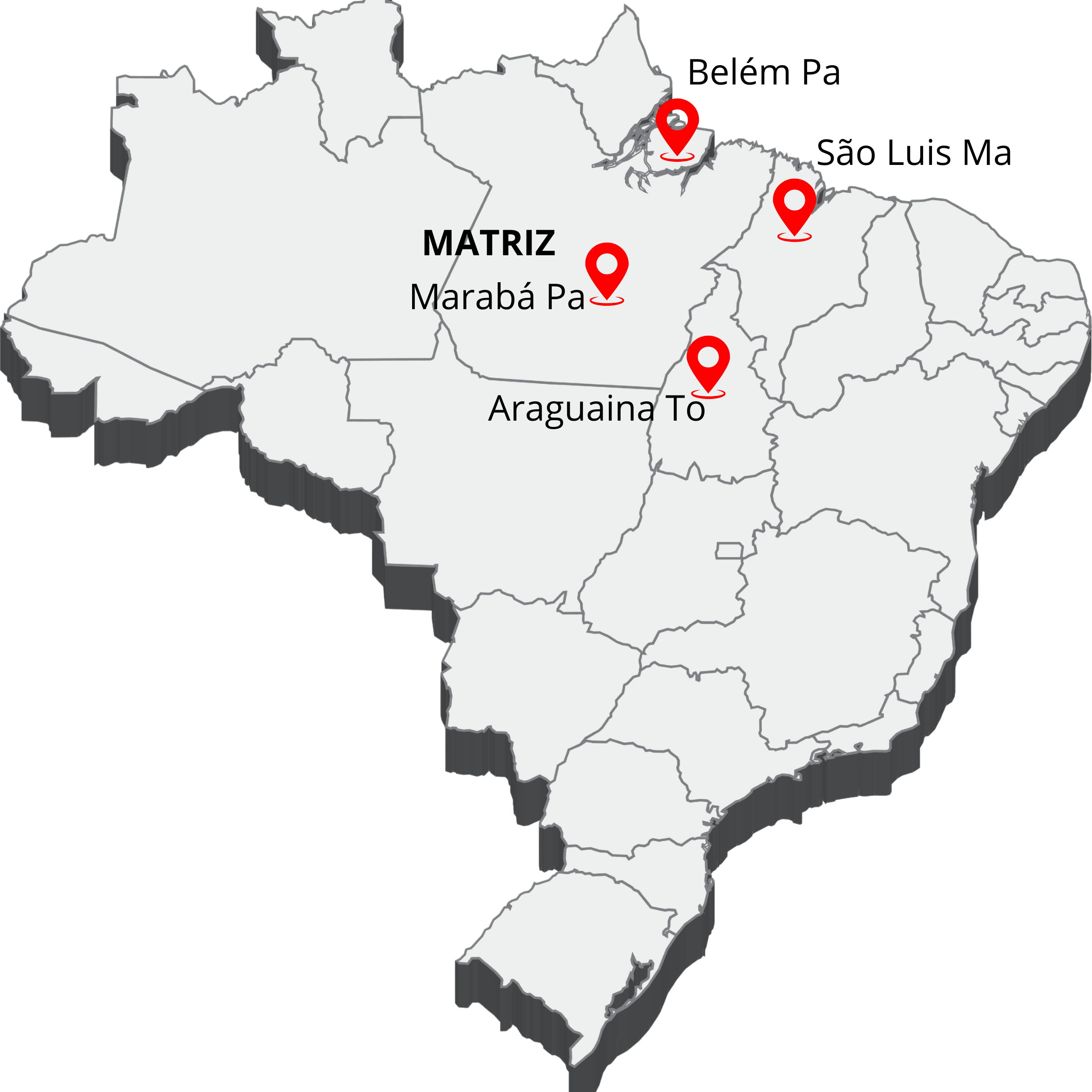 Mapa do Brasil com localização de Marabá, Belém, São Luís e Araguaína